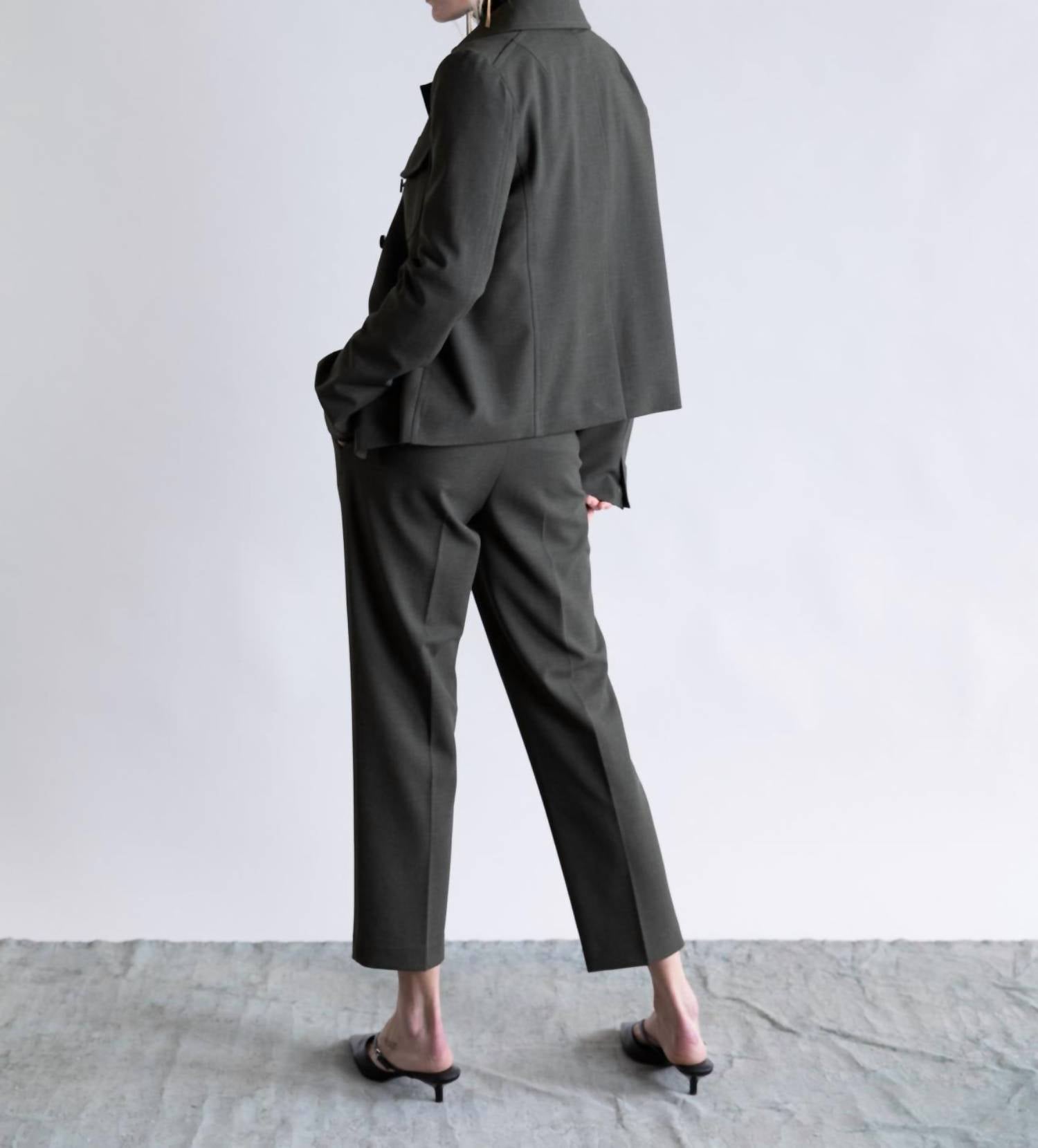 Psophia Tailored Straight Pants in olive kaki - women's pants - detail view