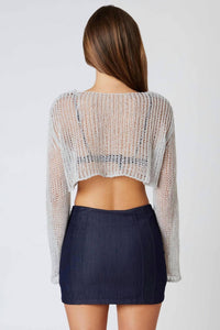 CLA Long Sleeve Knit Top in heather grey - women's shirt - detail view