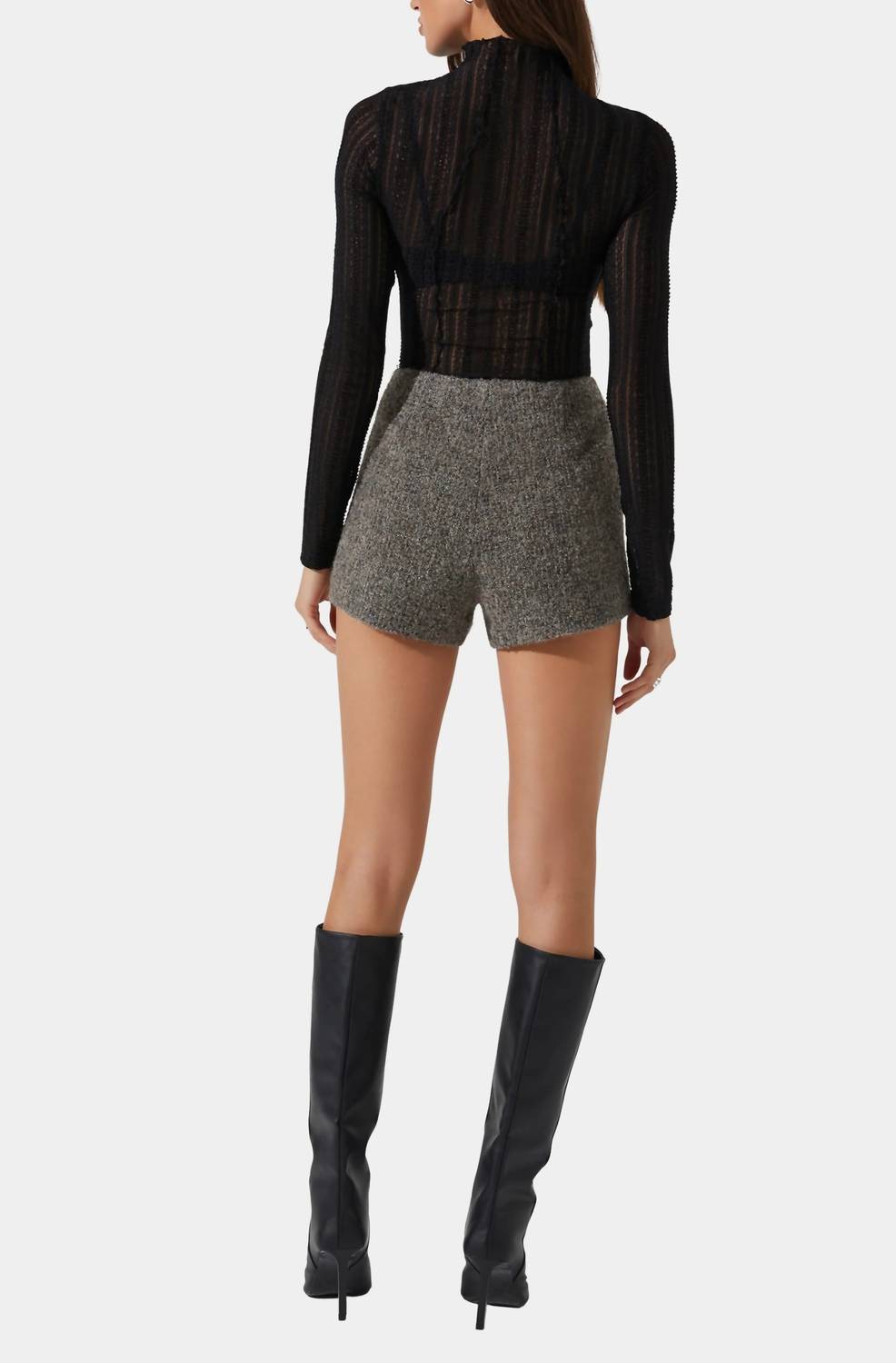 ASTR Rivka High Waist Shorts in taupe grey - women's shorts - detail view