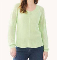 Fdj - Women's Long Pointelle Sleeve V-neck Sweater