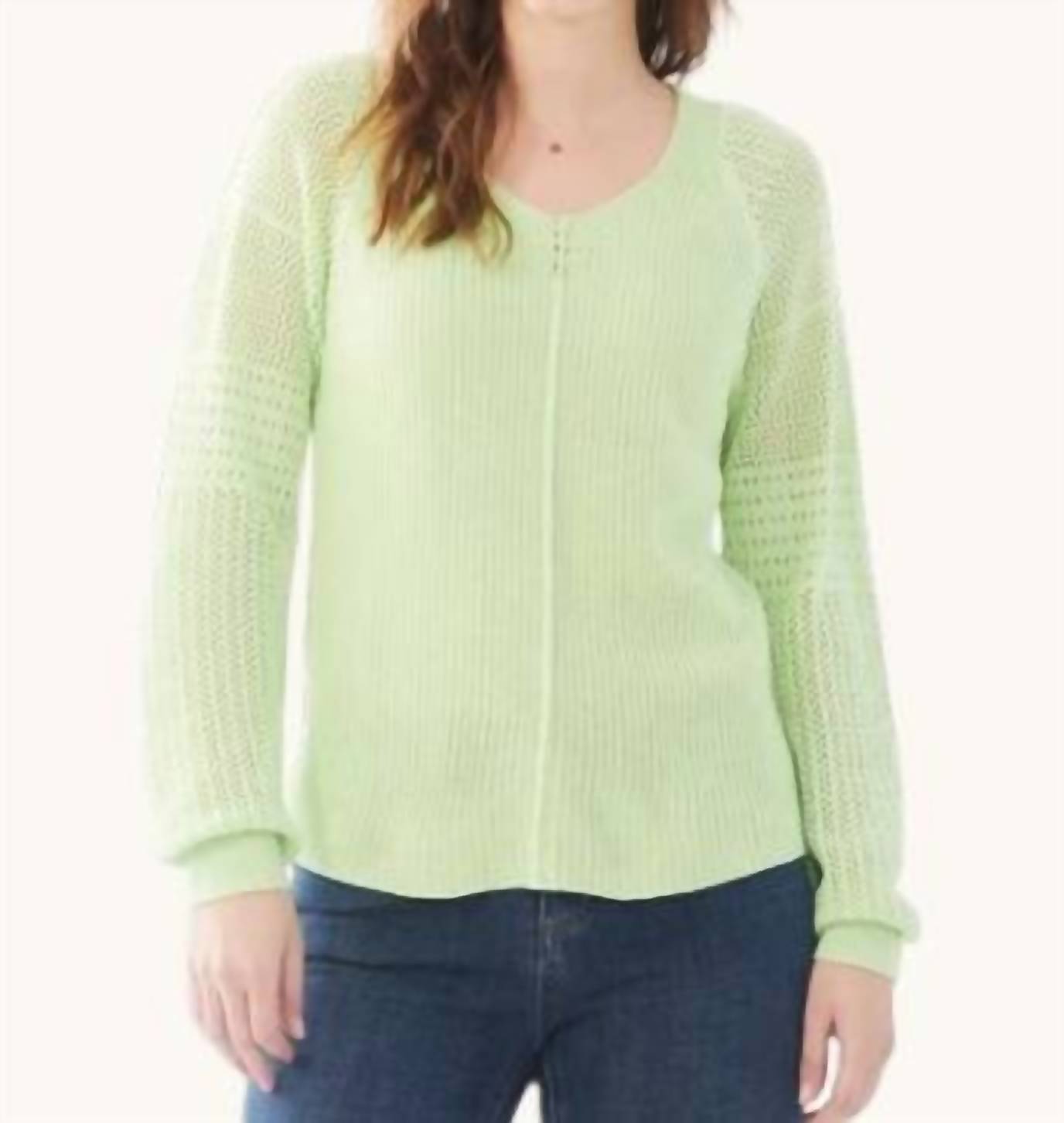Fdj - Women's Long Pointelle Sleeve V-neck Sweater
