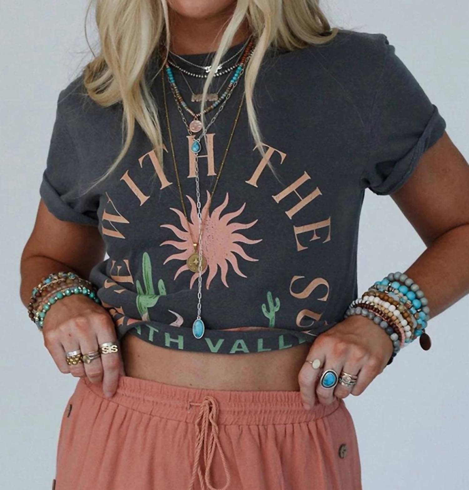 Shewin - Rise With The Sun Graphic Round Neck Short Sleeve T-shirt