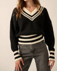 Promesa - Women's Solid Striped Rib Knit Sweater