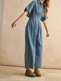 Miou Muse - Chambray Button Down Jumpsuit