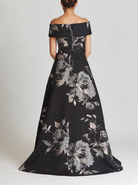Teri Jon - Floral Pattern Jacquard Off The Shoulder Gown