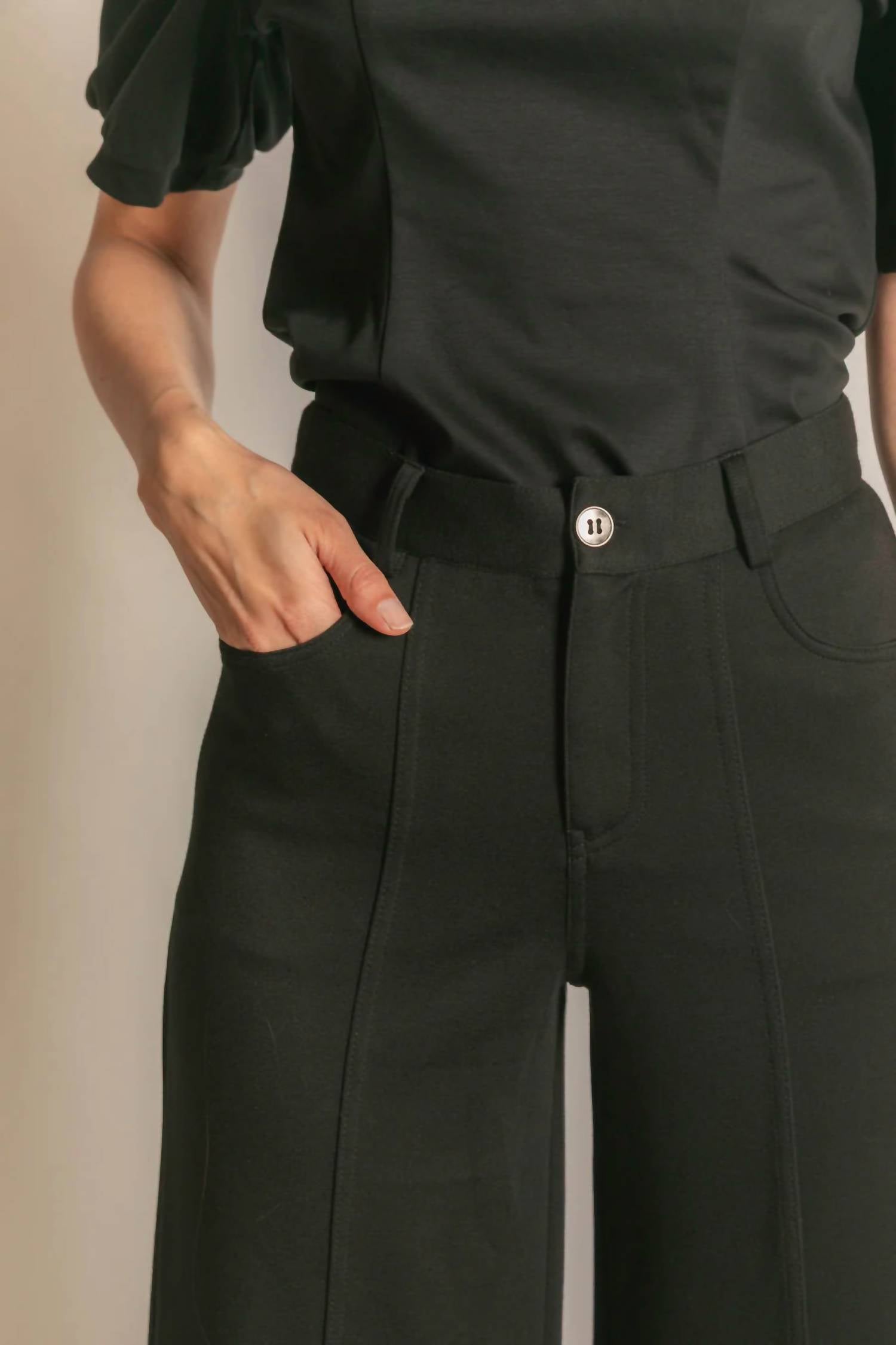 P.CILL Modal Pleated Wide Leg Trouser in black - women's pants - view 5