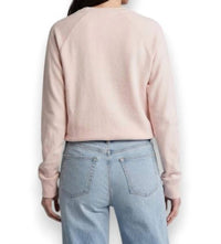 Faherty Sunwashed Slub Crewneck Top in peach whip - women's long sleeve top - detail view