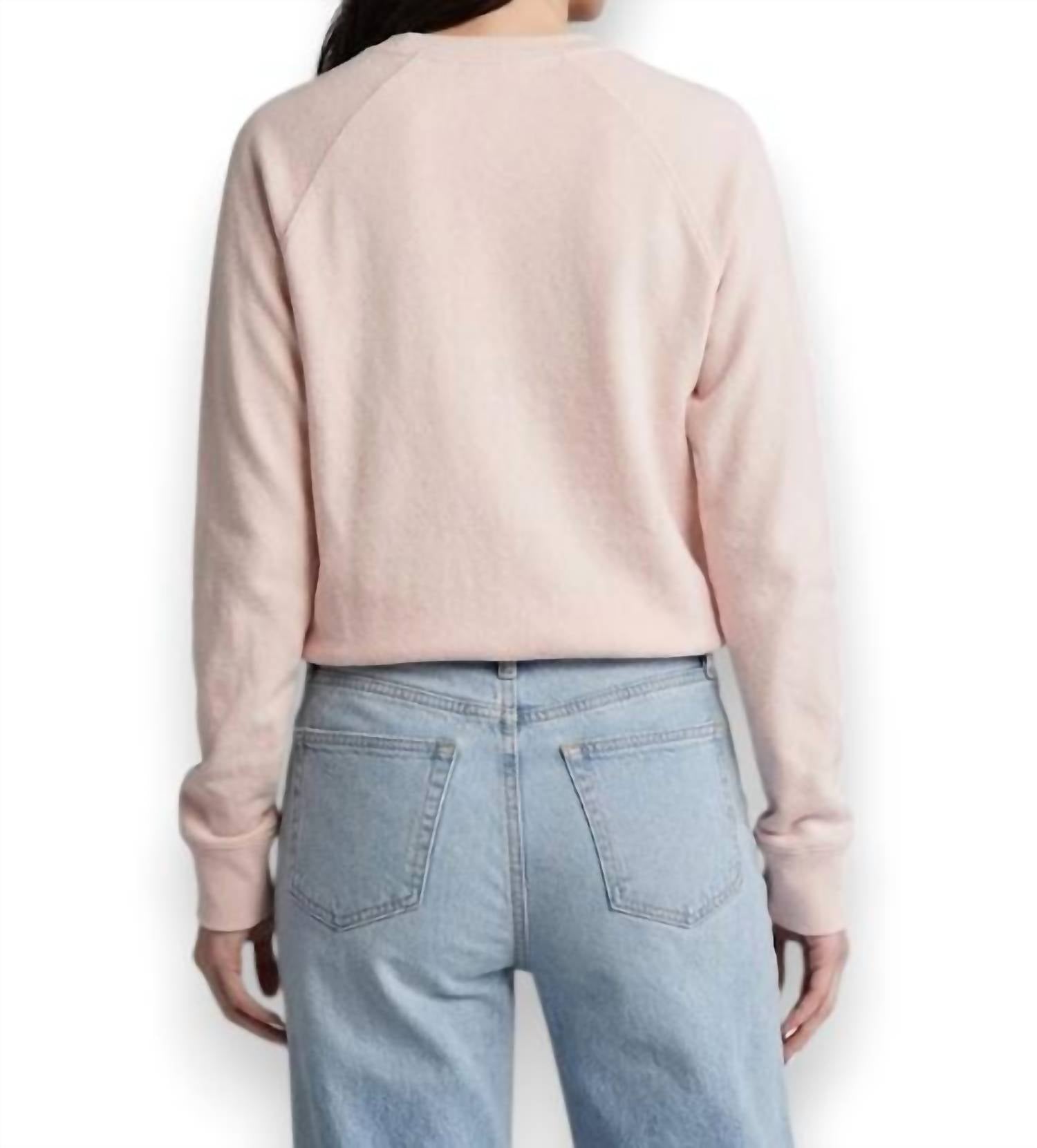 Faherty Sunwashed Slub Crewneck Top in peach whip - women's long sleeve top - detail view