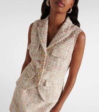 self-portrait Embellished Bouclé A-line Mini Dress in cream - women's dress - detail view