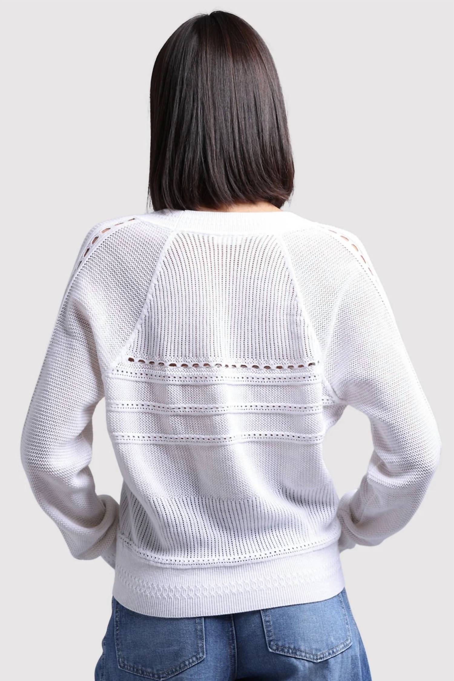 Minnie Rose - Cotton Cashmere Pointelle Mix V Neck Cardigan