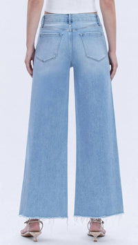 FLYING MONKEY High Rise Seamless Waistband Raw Hem Wide Leg Jeans in blue - women's jeans - alternate view