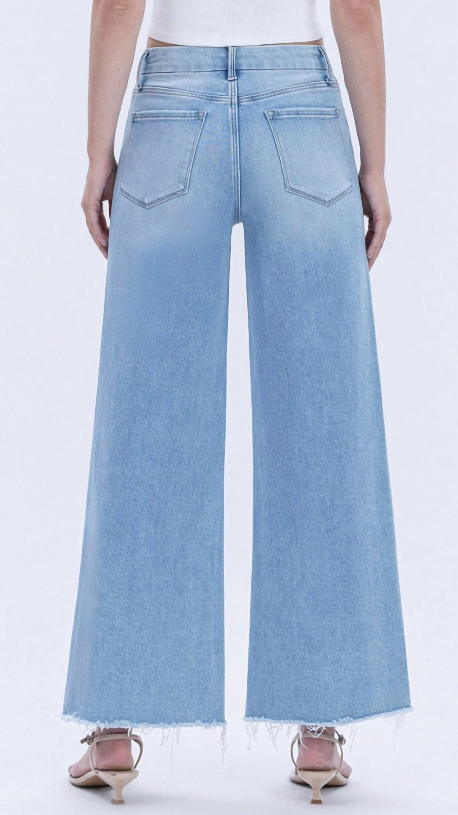 FLYING MONKEY High Rise Seamless Waistband Raw Hem Wide Leg Jeans in blue - women's jeans - alternate view