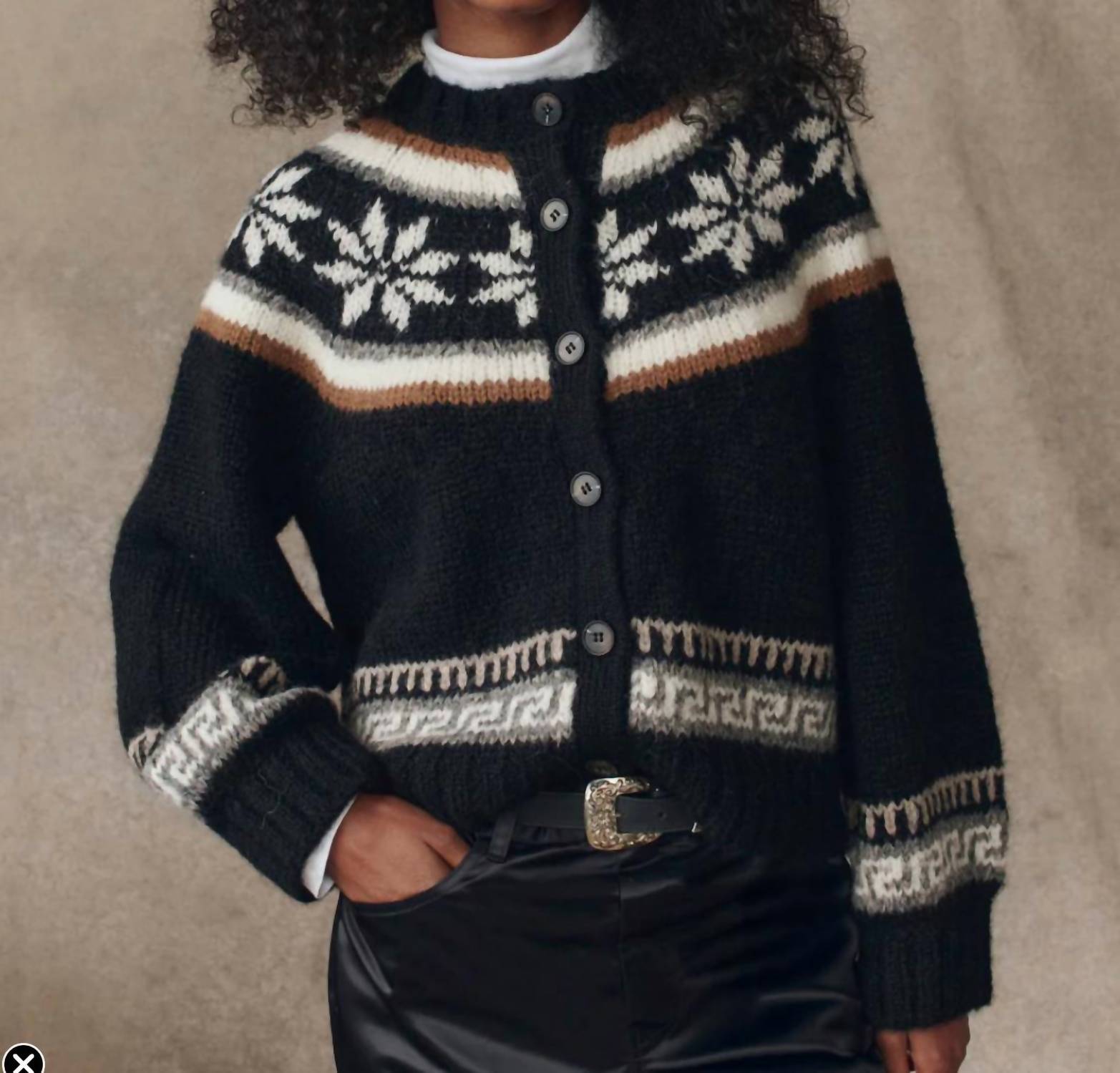 THE GREAT. The Snowflake Ice Rink Cardigan in black - women's cardigan