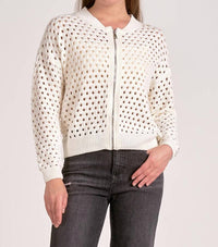 Elan - Open Knit Front Zip Cardigan