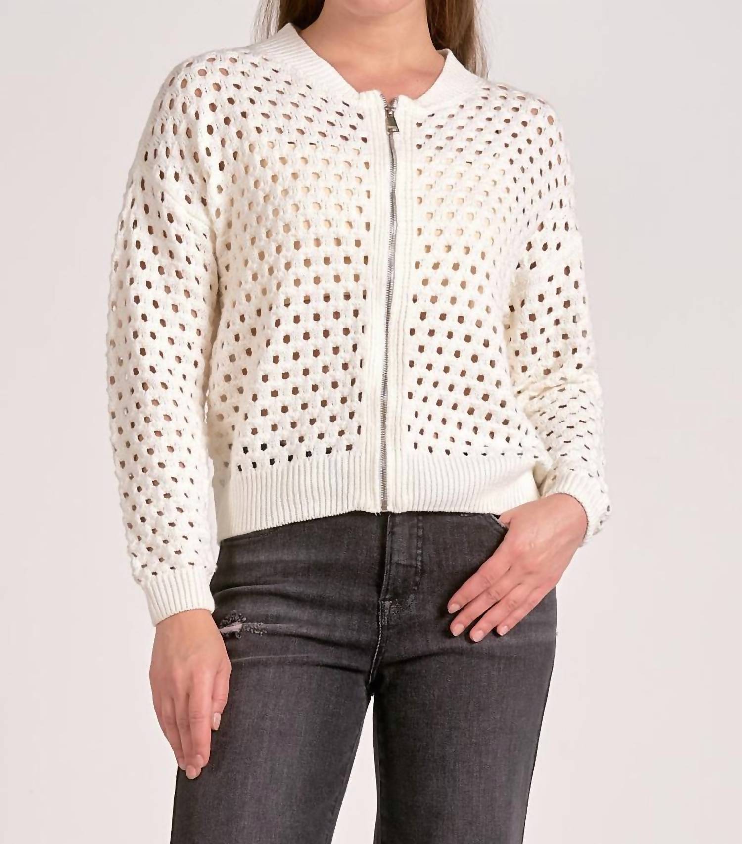 Elan - Open Knit Front Zip Cardigan