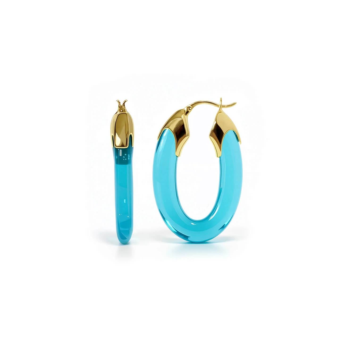 Gold & Honey - Women's Carved Oval Lucite Birthstone Hoop Earrings