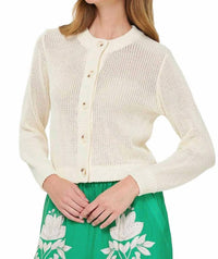Nyland Evaine Long Sleeve 5 Button Cardigan Top in ivory - women's sweater - detail view