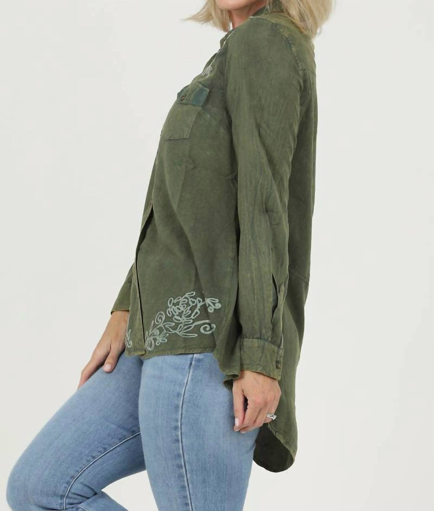Nostalgia - Embroidered Hi Lo Button Up Shirt