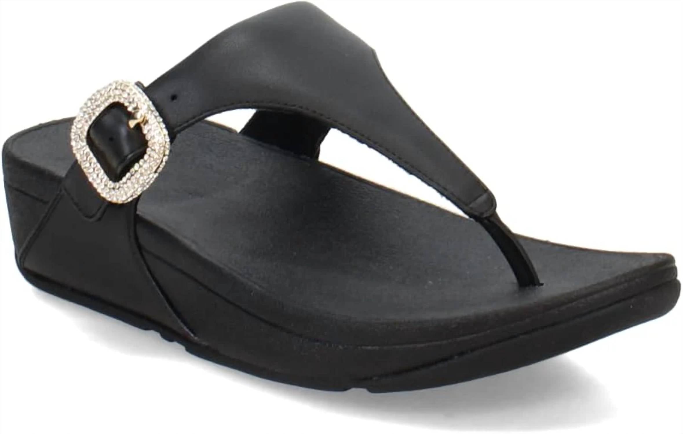 Fitflop - Women's Lulu Crystal Buckle Leather Toe Post Sandals