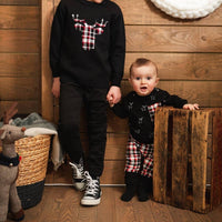 Deux Par Deux - Deer Fleece Top & Plaid Pant Set