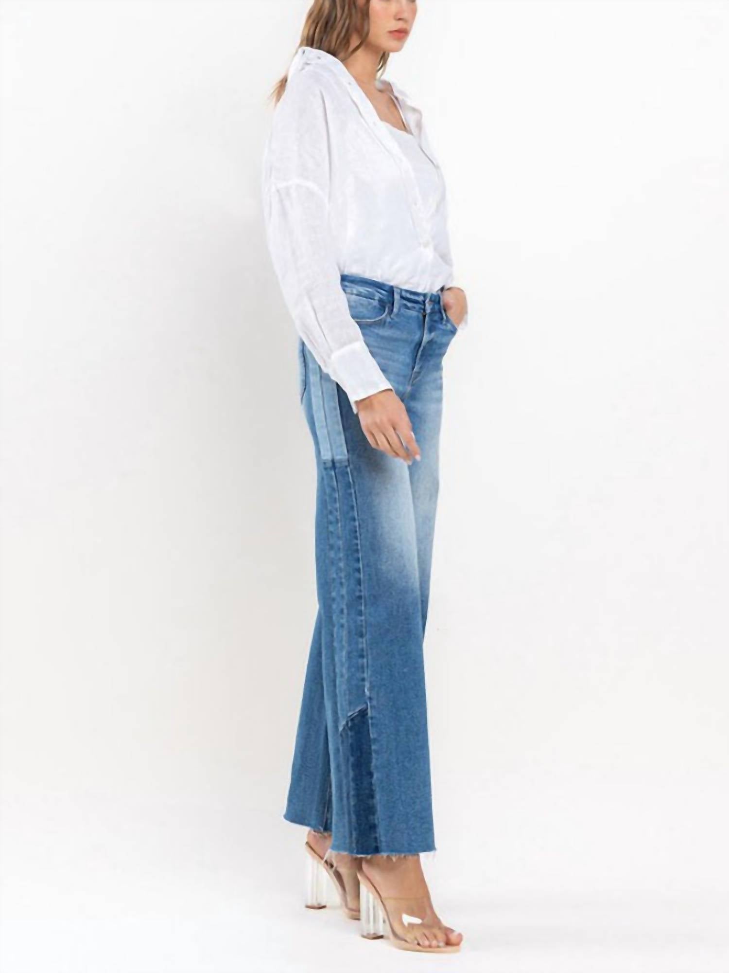 Vervet By Flying Monkey - Calista Side Contrast Wide Leg Jeans