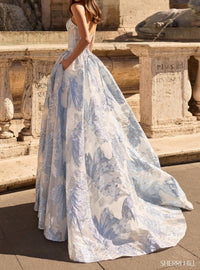 Sherri Hill Strapless Brocade Corset Bodice Gown in blue - women's dress - alternate view
