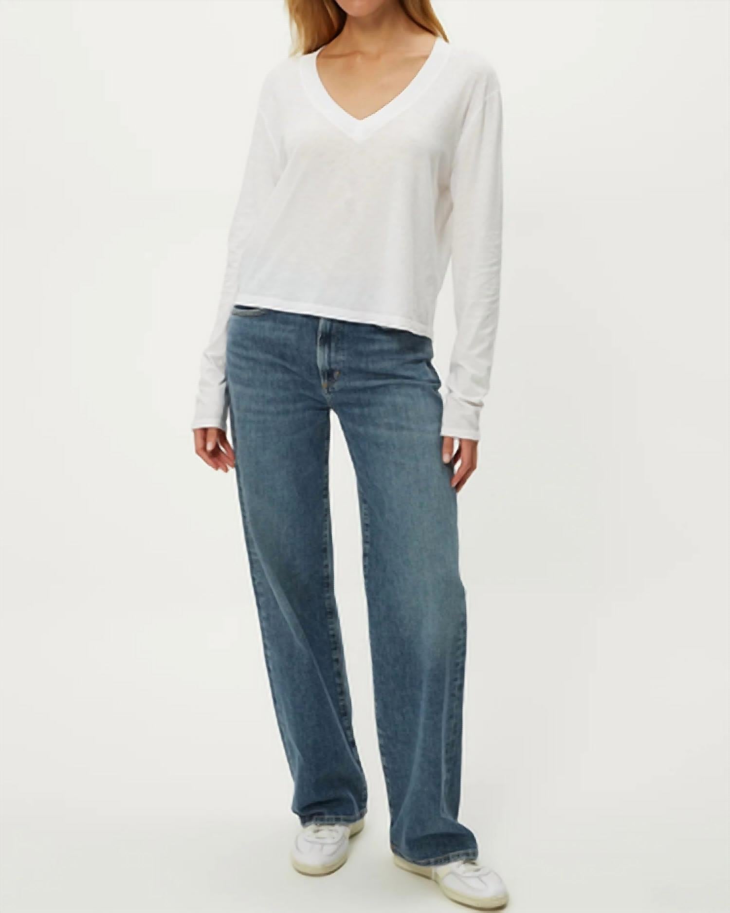 Michael Stars - Brea Cropped Long Sleeve V-neck Tee