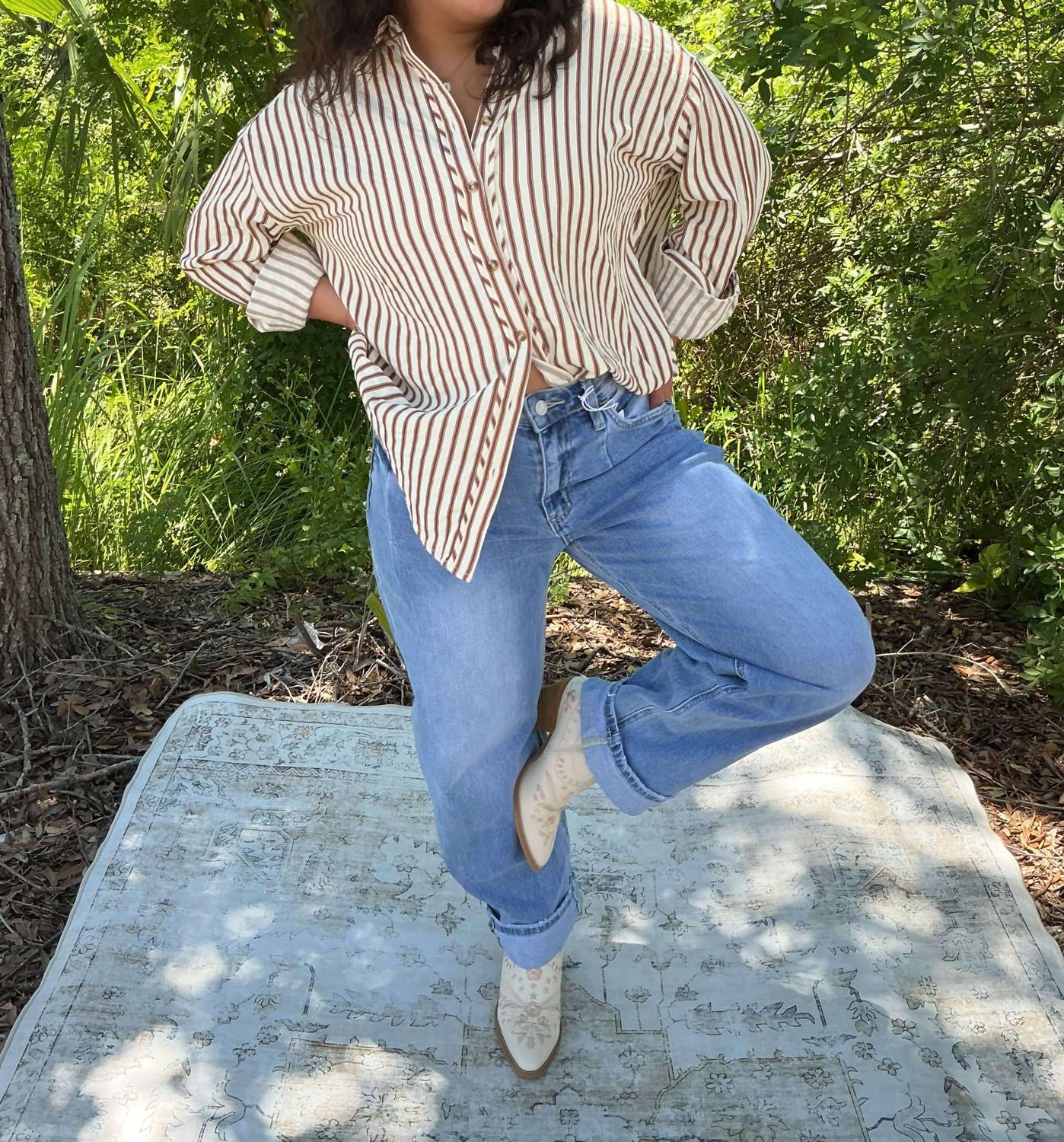 Entro - Textured Stripe Long Sleeve Button Down Shirt