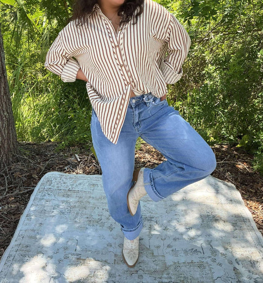 Entro - Textured Stripe Long Sleeve Button Down Shirt