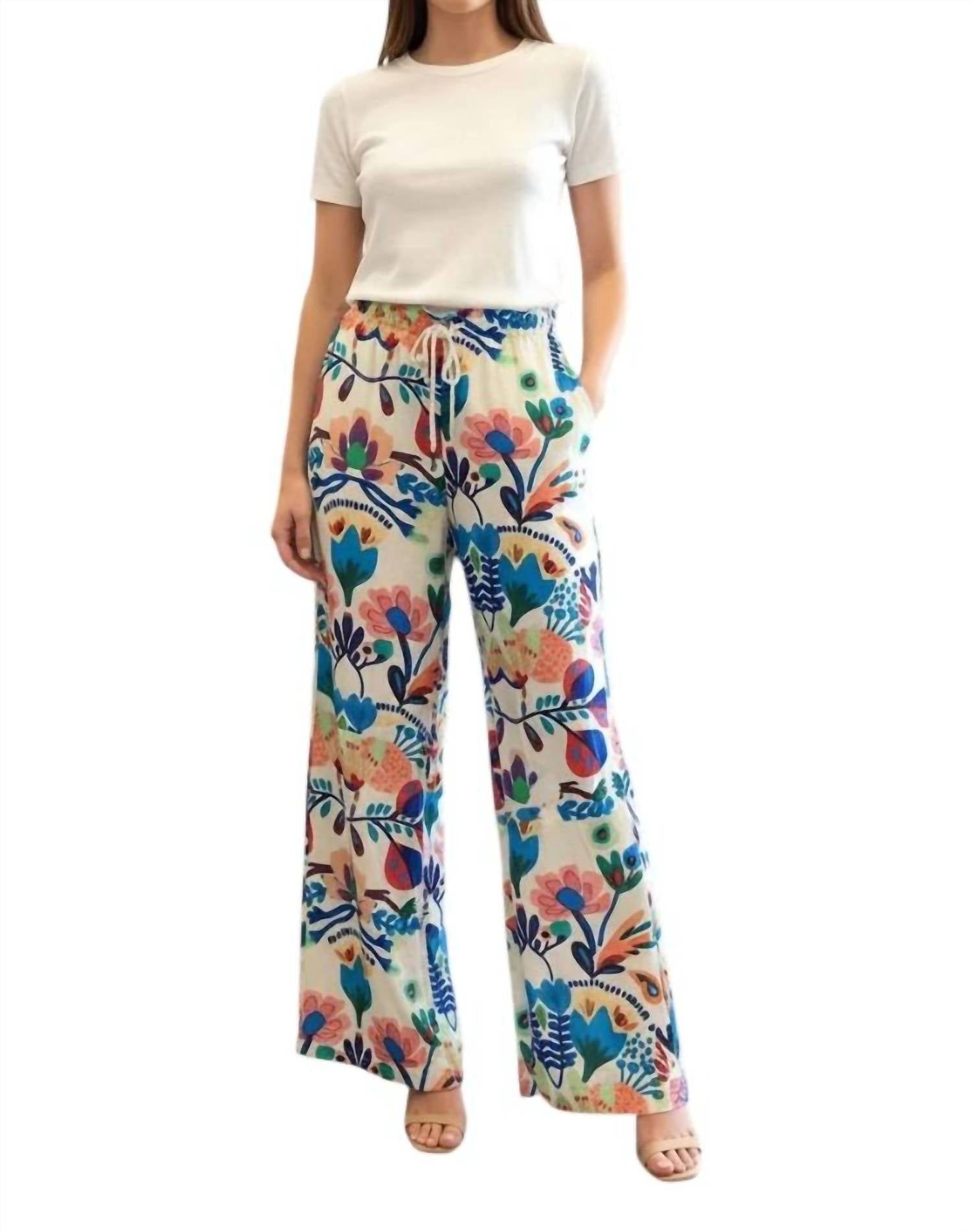 Anniewear - Tropical Print Wide Leg Woven Pants