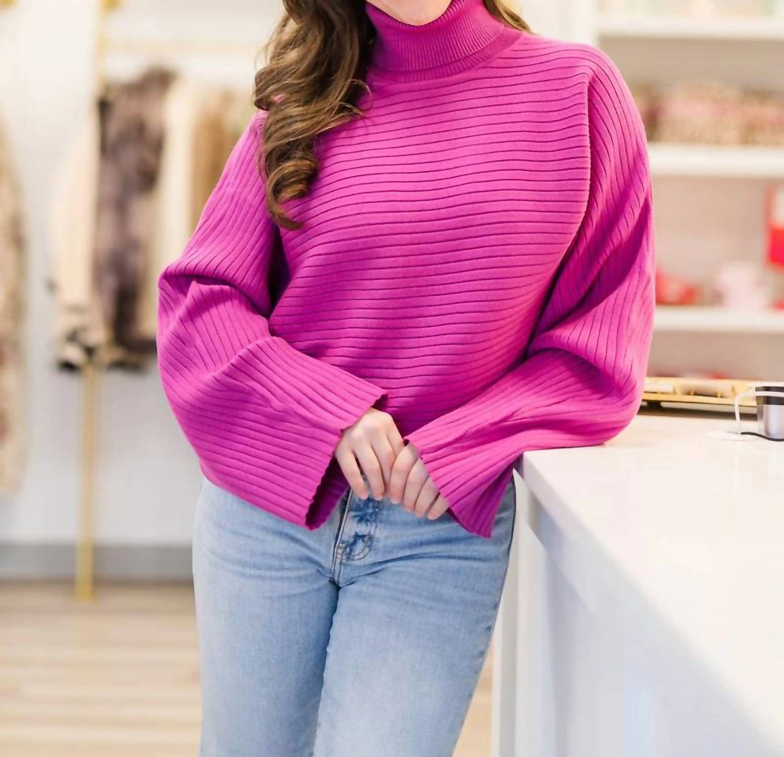 Jade By Jane - Mock Neck Wide Sleeve Top