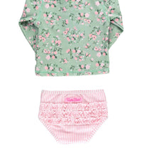 Rufflebutts - Tea Roses Long Sleeve Zipper Rash Guard 2-piece Swimsuit