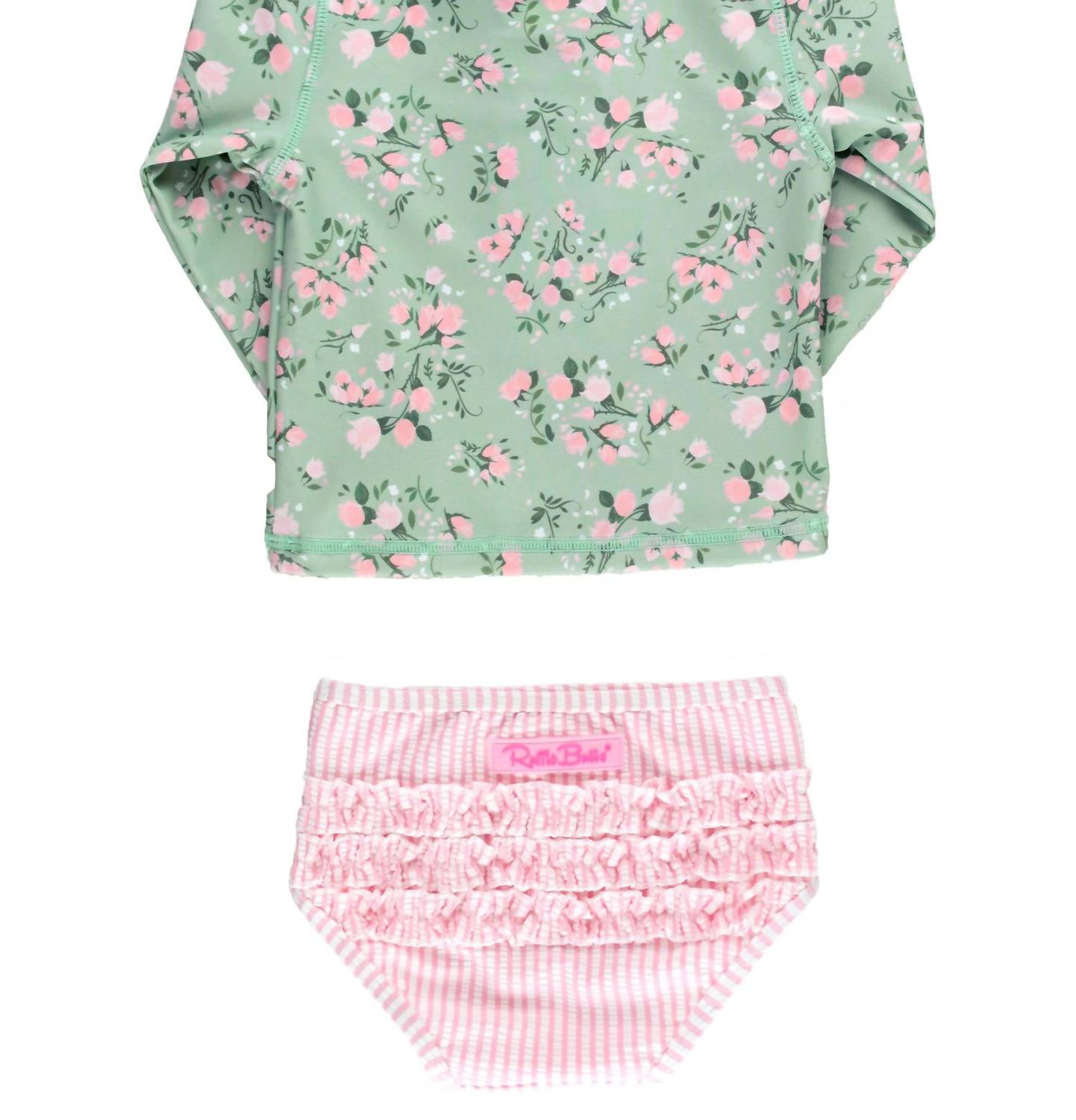 Rufflebutts - Tea Roses Long Sleeve Zipper Rash Guard 2-piece Swimsuit