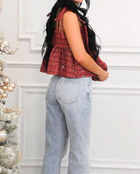 Day + Moon - Atlas Bow Babydoll Plaid Tweed Top