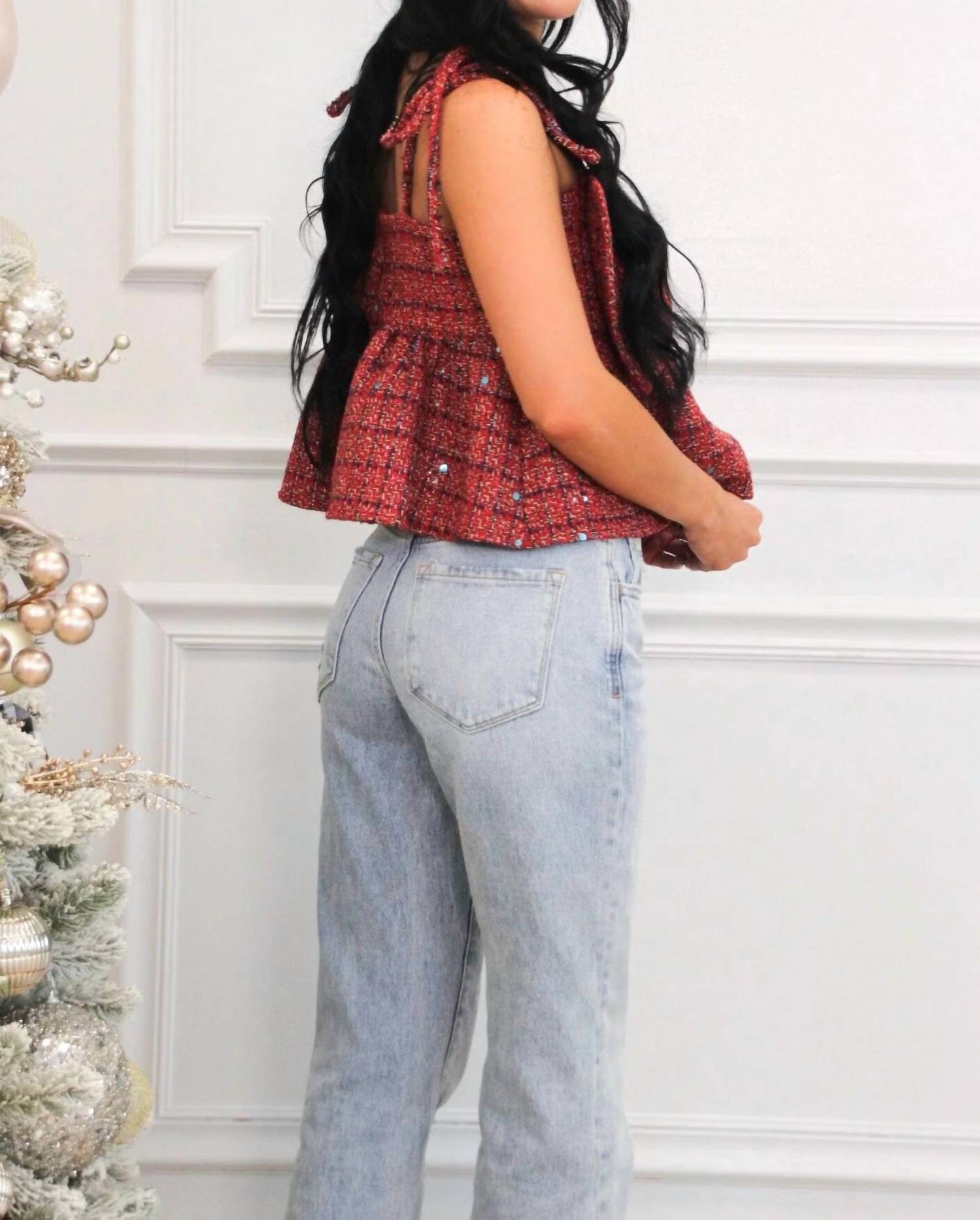 Day + Moon - Atlas Bow Babydoll Plaid Tweed Top