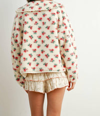 Buttermelon - Holland Floral Tie-front Fleece Jacket Coquette Peter Pan Collar Cardigan