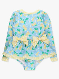 Rufflebutts - Long Sleeve One Piece Bow Peplum Rash Guard Swimsuit