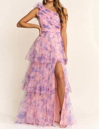 Maniju - One Shoulder Lace Up Back Maxi Dress