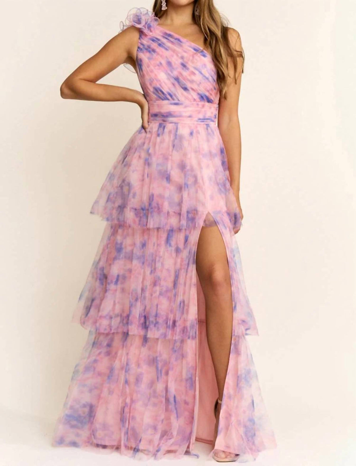 Maniju - One Shoulder Lace Up Back Maxi Dress