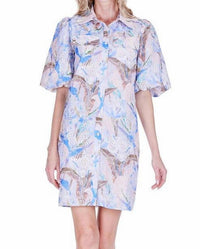 Joy Joy - Puff Sleeve Fitted Mini Shirtdress