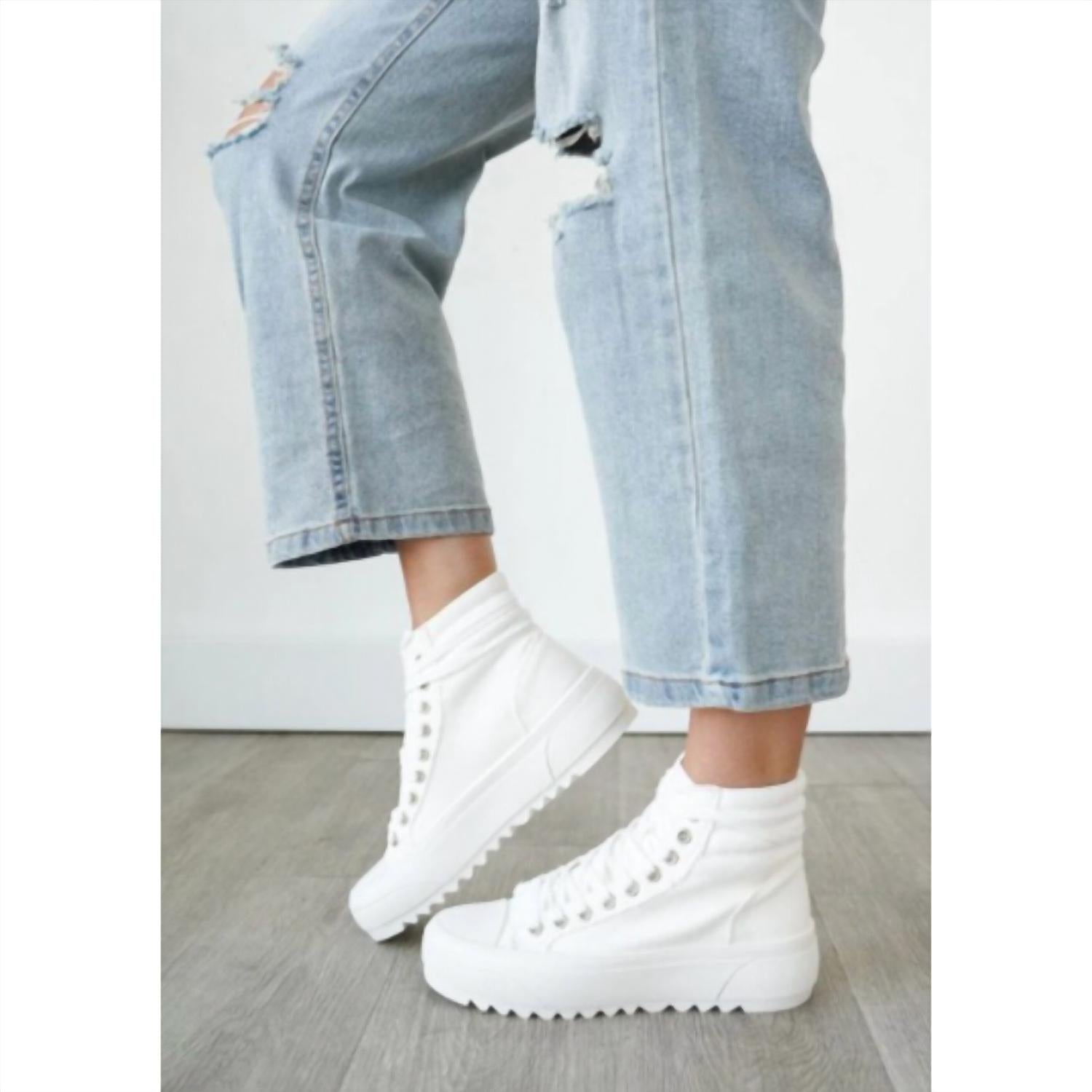 La Shoe King Women's High Top Lug Sneakers in white - women's sneaker - detail view