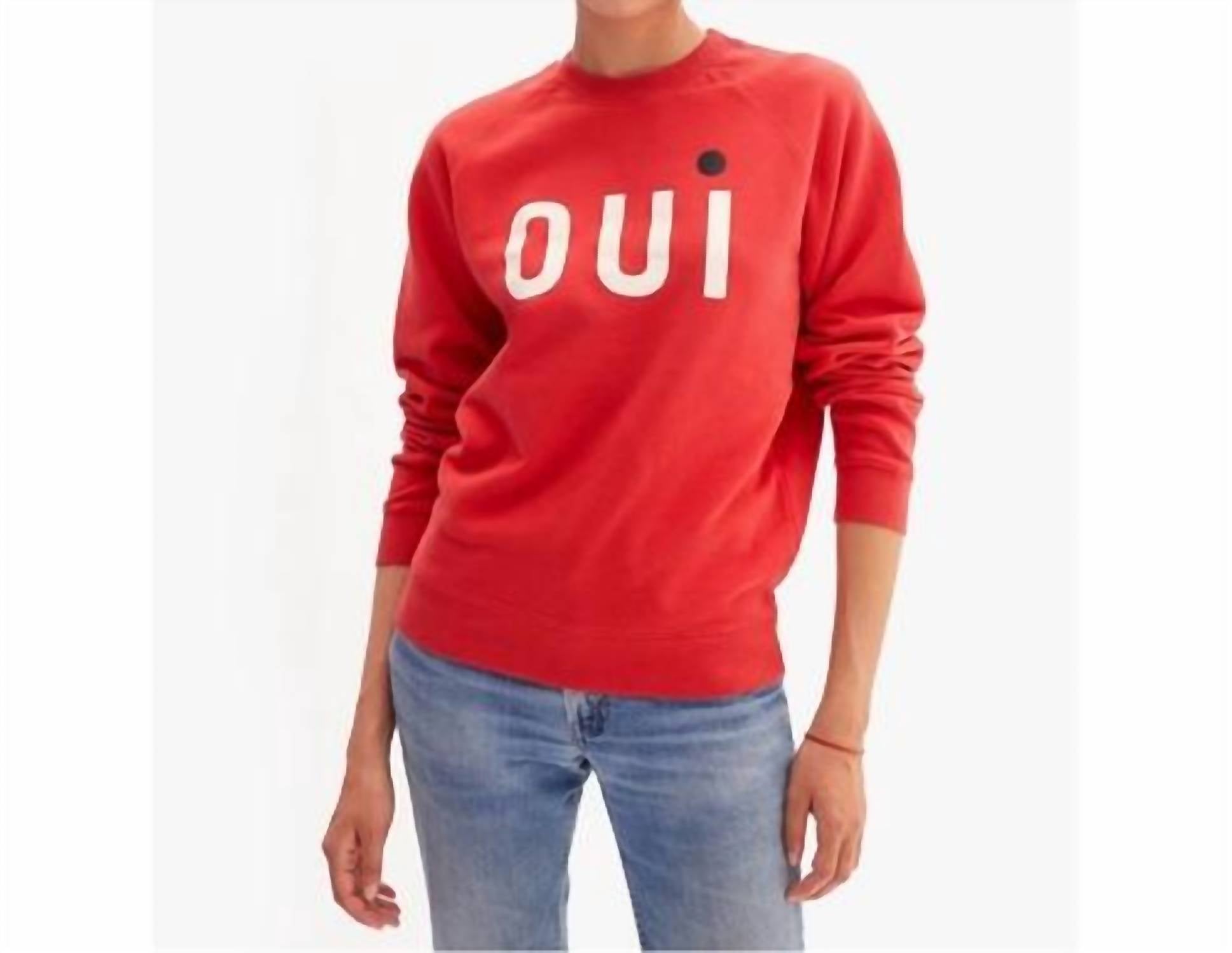 Clare V. Long Sleeve Crewneck Oui Sweatshirt in super red - women's top