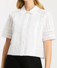Tyler Boe Sabrina Pleated Eyelet Shirt in white - women's blouse