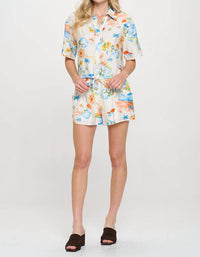 Meet Me in Santorini Mediterranean Daydream Shirt And Shorts Set in santorini mediterranean daydream shirt and shorts set in white multi - women's sleepwear - view 7