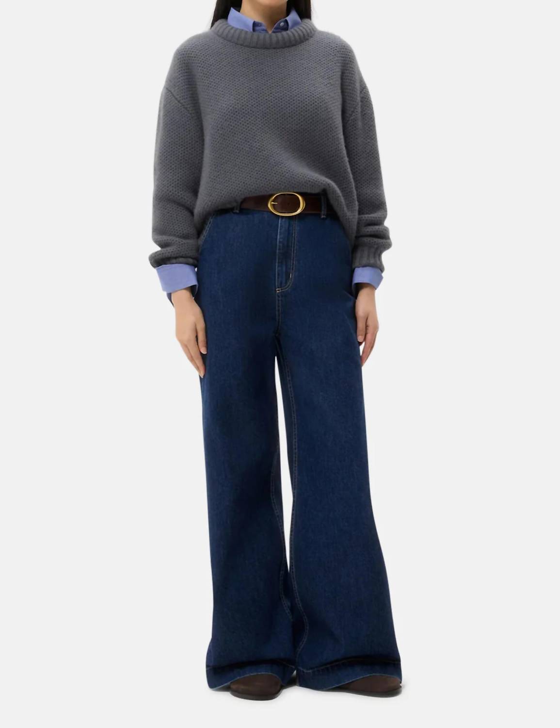 TWP Waffle Thermal Flat Sweater in charcoal - women's sweater - alternate view