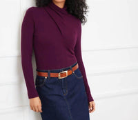 Karen Kane Ribbed Faux Wrap Turtleneck Top in eggplant - women's long sleeve top - view 4