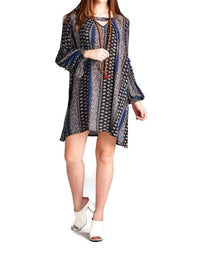 Velzera - Floral Paisley Keyhole Neckline Mini Dress