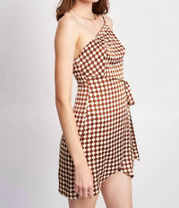 Emory Park - One Shoulder Wrapped Checkerboard Dress