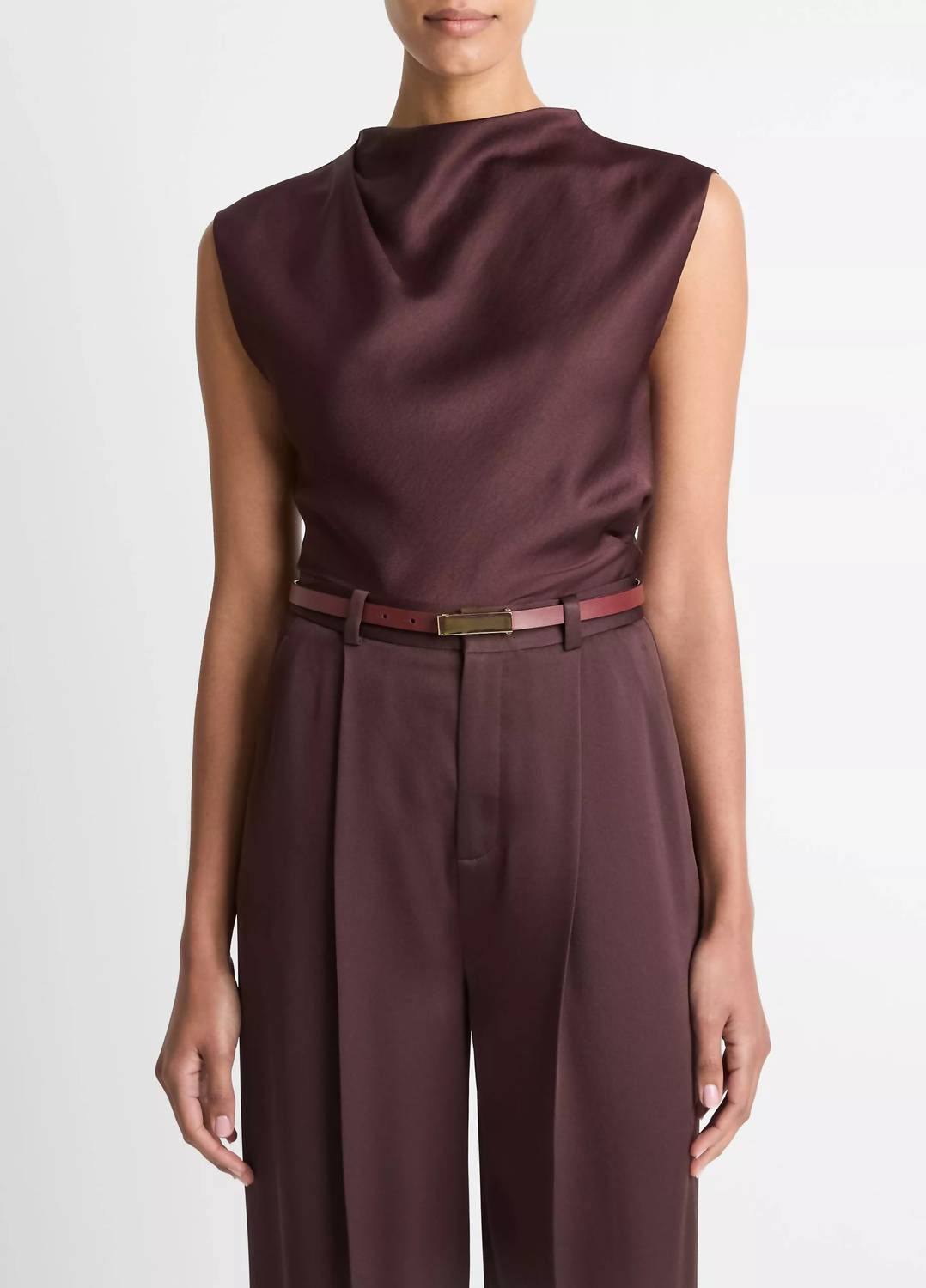 Vince - Satin Draped Cowl-neck Top