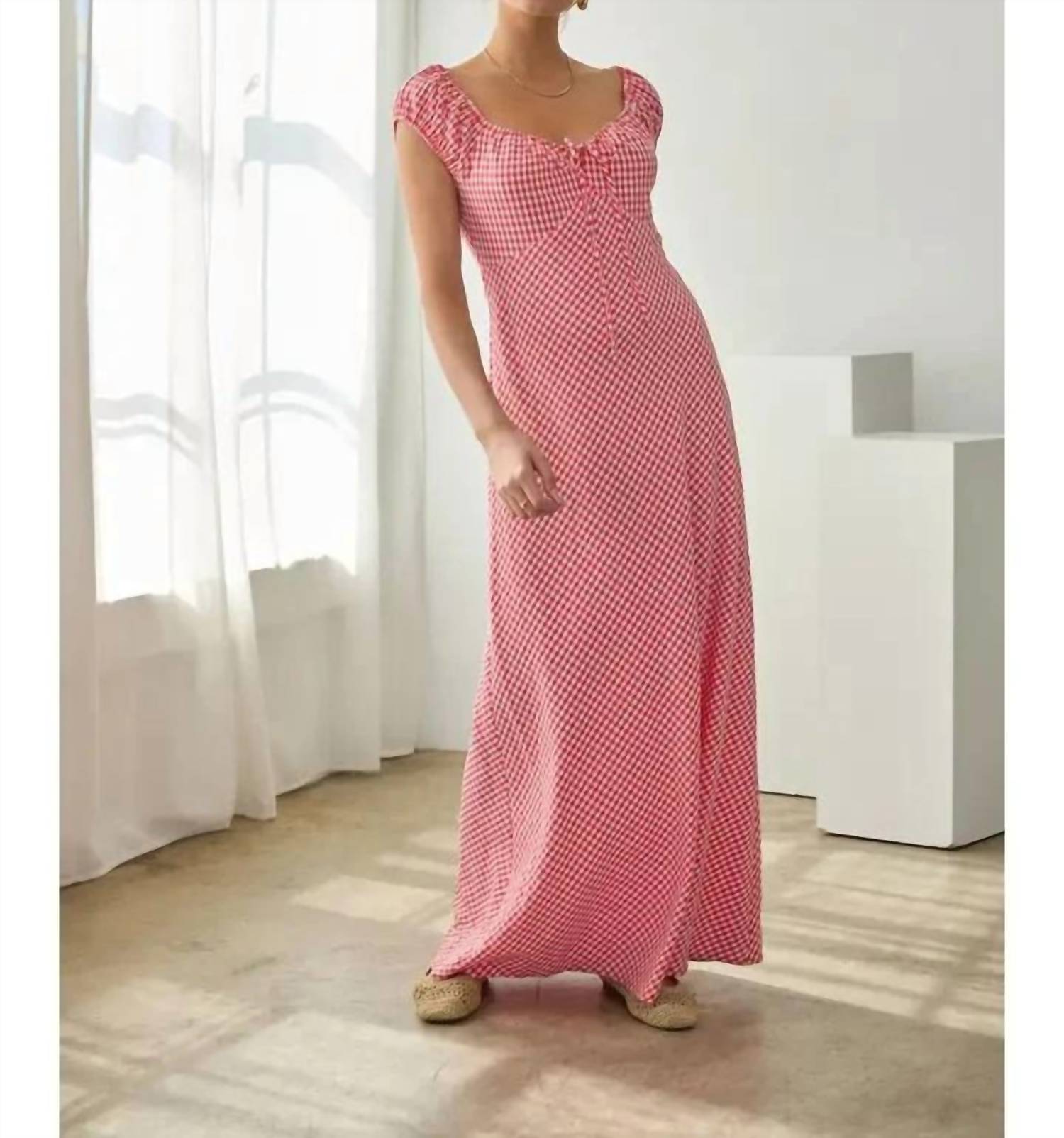 Skies Are Blue - Picnic In Bloom Gingham Maxi Dress